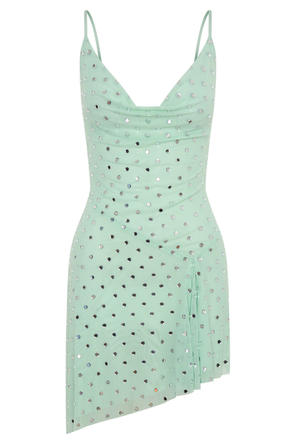 Zahra Diamante Cowl Mini Dress - Mint