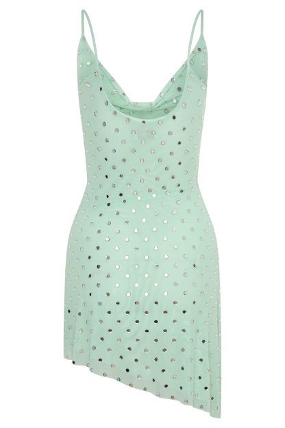 Zahra Diamante Cowl Mini Dress - Mint