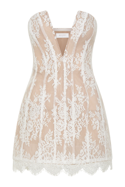 Zoey Dantel Korse Mini Elbise - Krem