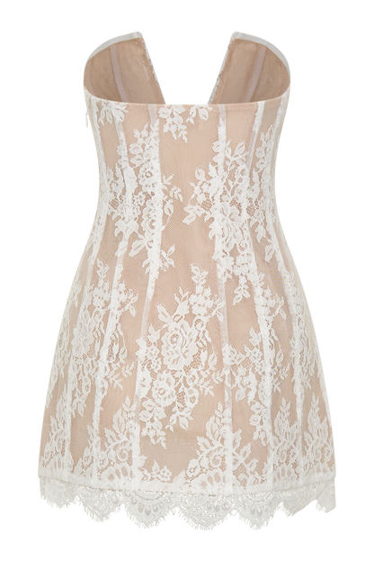 Zoey Dantel Korse Mini Elbise - Krem