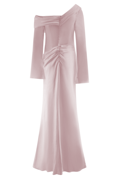 Iris Long Sleeve Satin Maxi Dress - Soft Pink