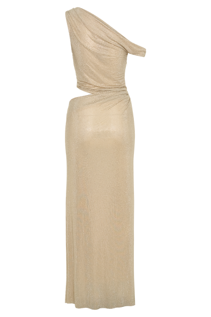 Kenny Diamante One Shoulder Maxi Dress - Gold