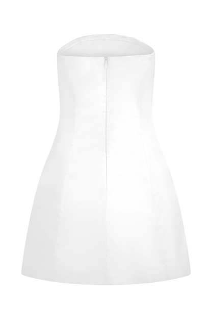 Leslie Büzgülü Tafta Mini Elbise - Beyaz