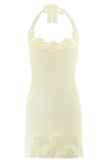 Liyah Floral Hand Crochet Mini Dress - Ivory