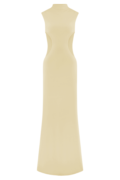 Massie Slinky And Mesh Maxi Dress - Lemon