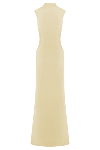 Massie Slinky And Mesh Maxi Dress - Lemon