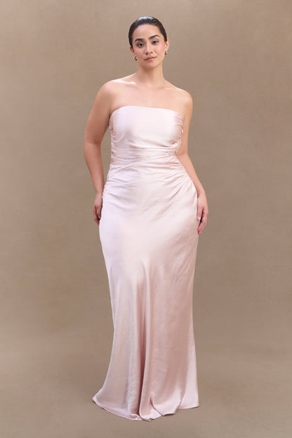 Cedar Strapless Saten Maksi Elbise - Soft Pembe
