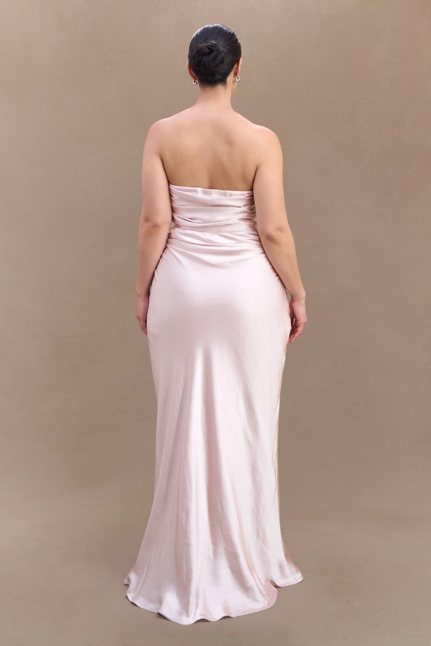 Cedar Strapless Saten Maksi Elbise - Soft Pembe