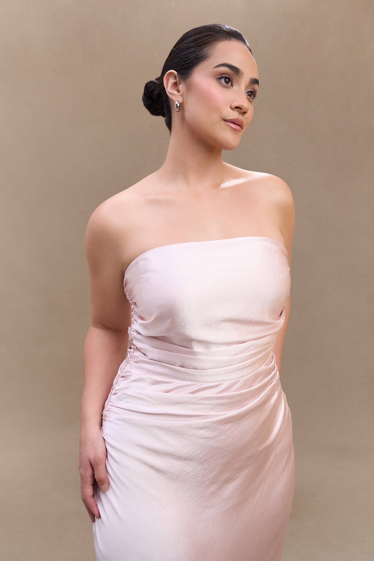 Cedar Strapless Saten Maksi Elbise - Soft Pembe
