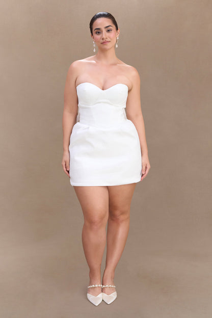 Suzette Taffeta Bow Mini Dress - White