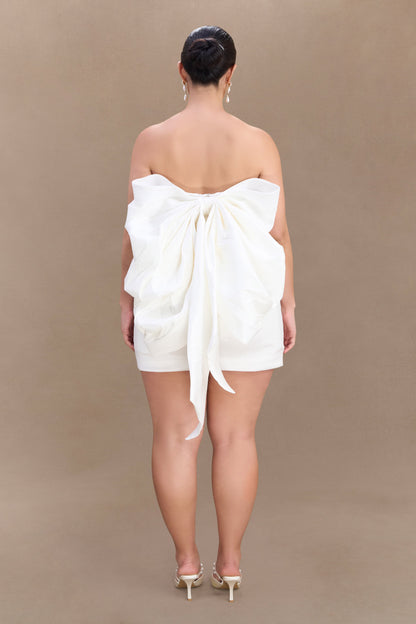 Suzette Taffeta Bow Mini Dress - White