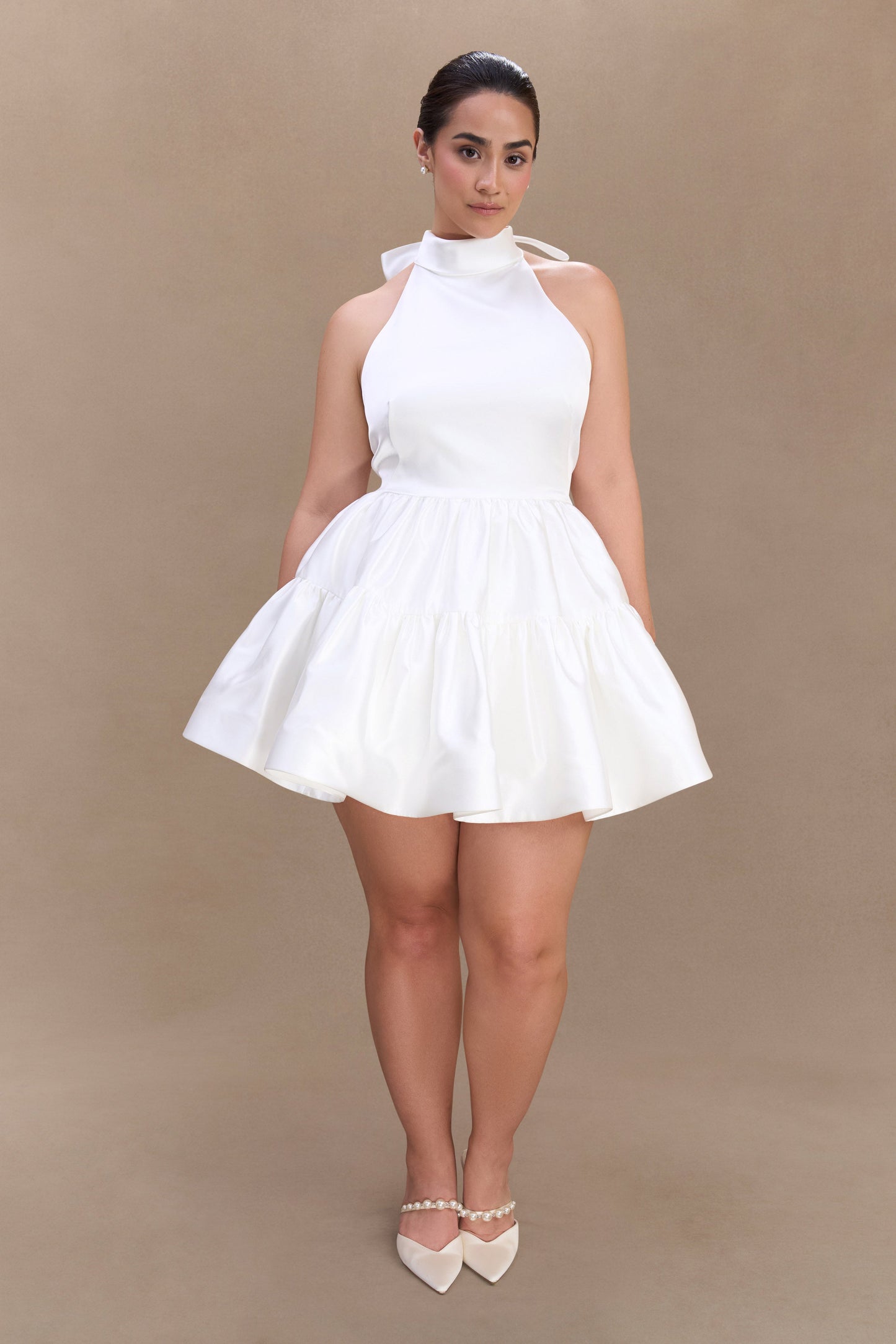 Dorota Saten Halter Mini Elbise - Beyaz