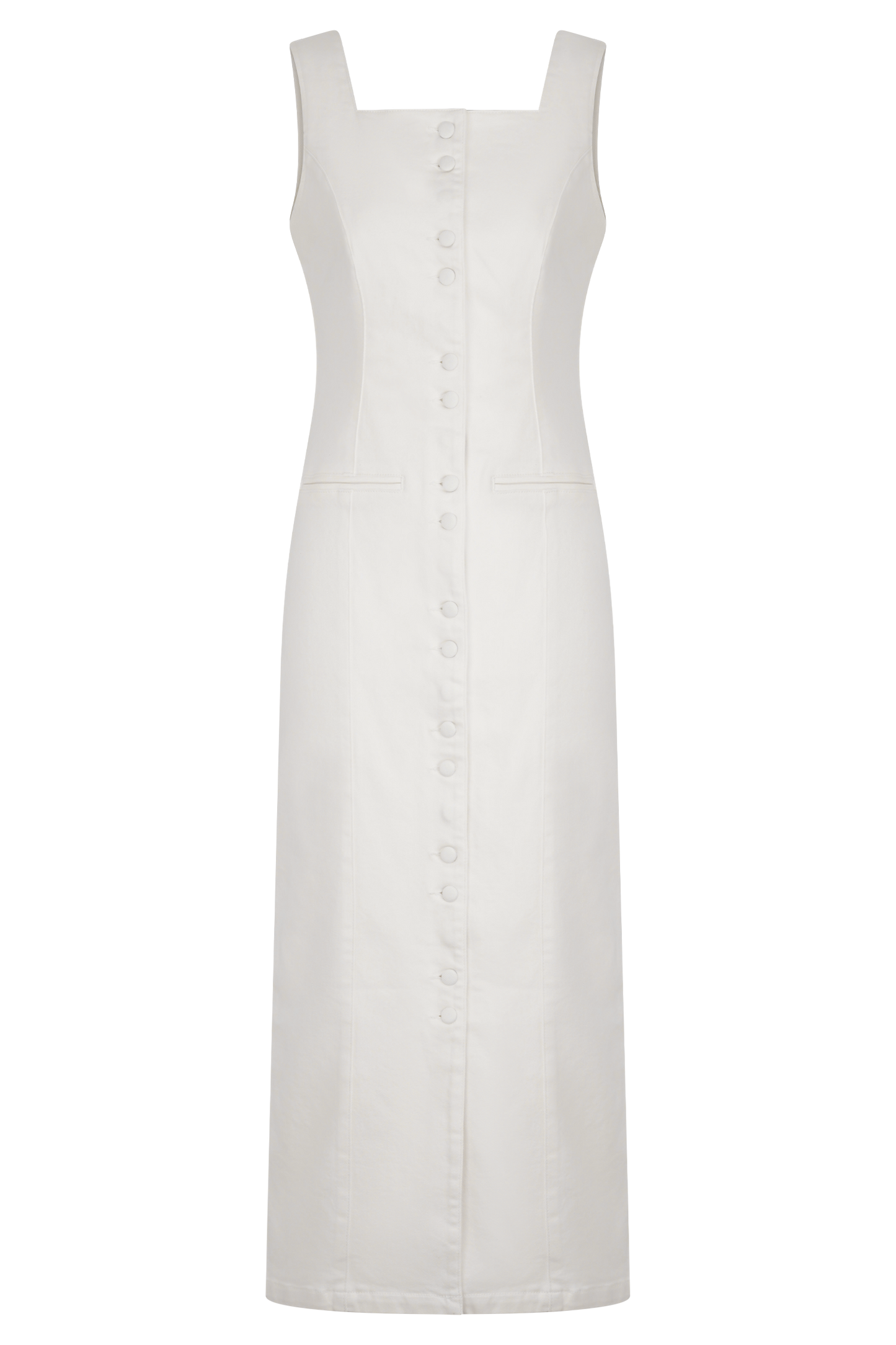 Reyna Denim Midi Elbise - Beyaz