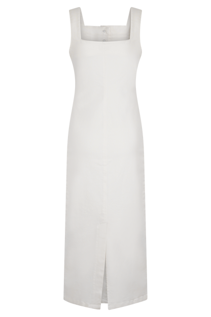 Reyna Denim Midi Elbise - Beyaz