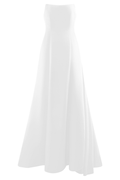 Rosella Saten Straplez Maxi Elbise - Beyaz