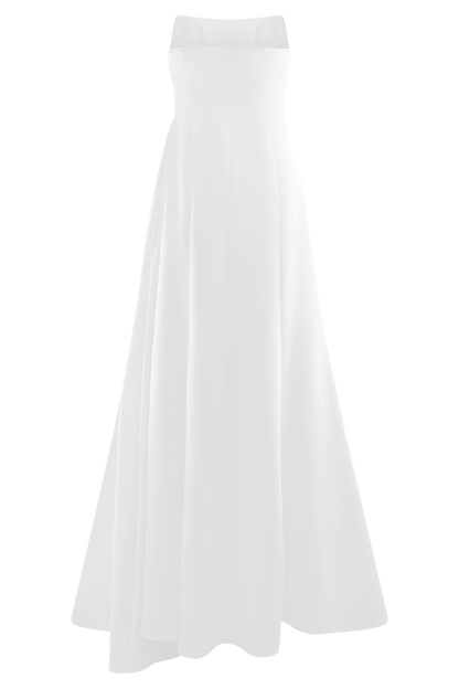Rosella Saten Straplez Maxi Elbise - Beyaz
