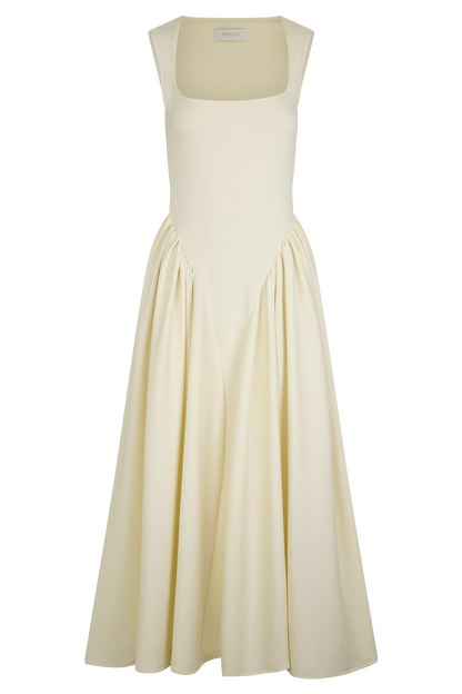 Sharon Scuba Jersey Midi Elbise - Krem