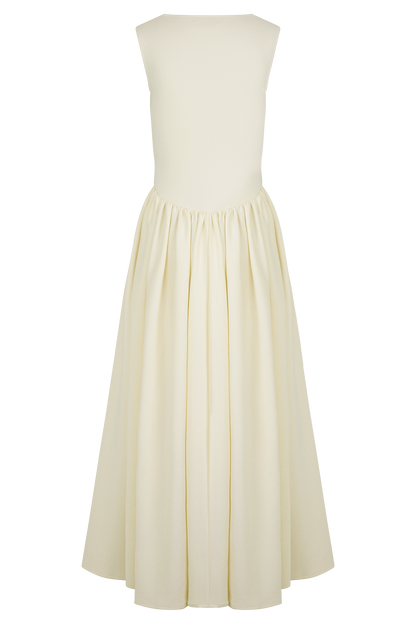 Sharon Scuba Jersey Midi Elbise - Krem
