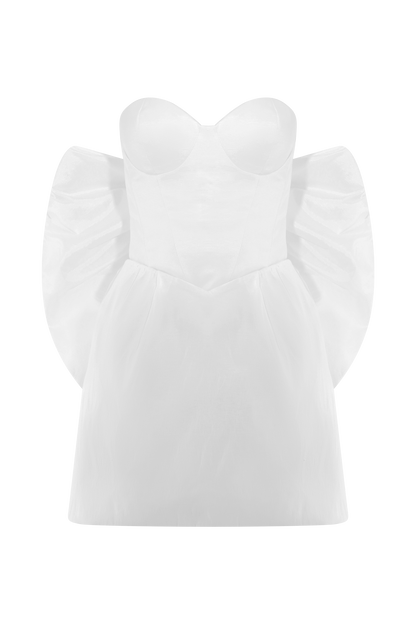 Suzette Taffeta Bow Mini Dress - White