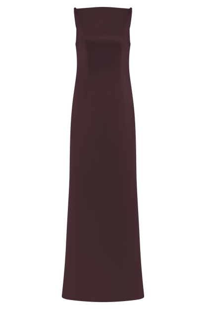 Violet Sleeveless Satin Maxi Dress - Dark Chocolate