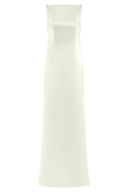 Violet Kolsuz Saten Maxi Elbise - Beyaz