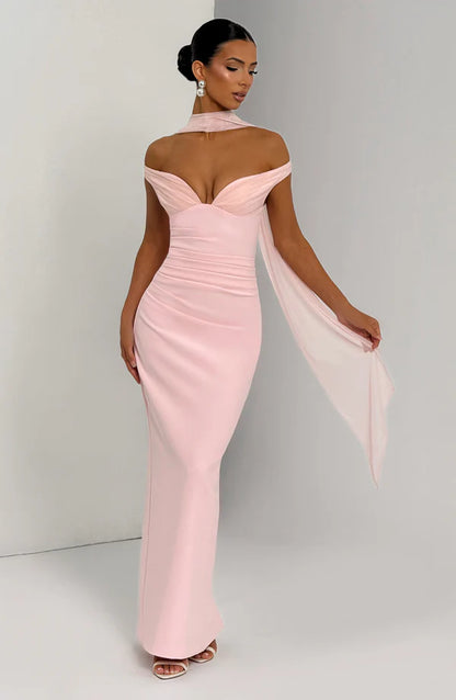Abigail Maxi Elbise - Pudra Pembesi