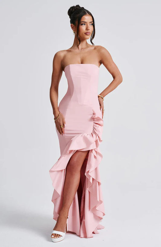 Angelina Maxi Elbise - Pudra Pembesi