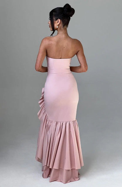 Angelina Maxi Elbise - Pudra Pembesi