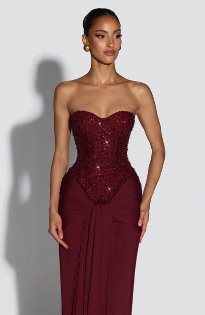 Carina Maxi Elbise - Bordo