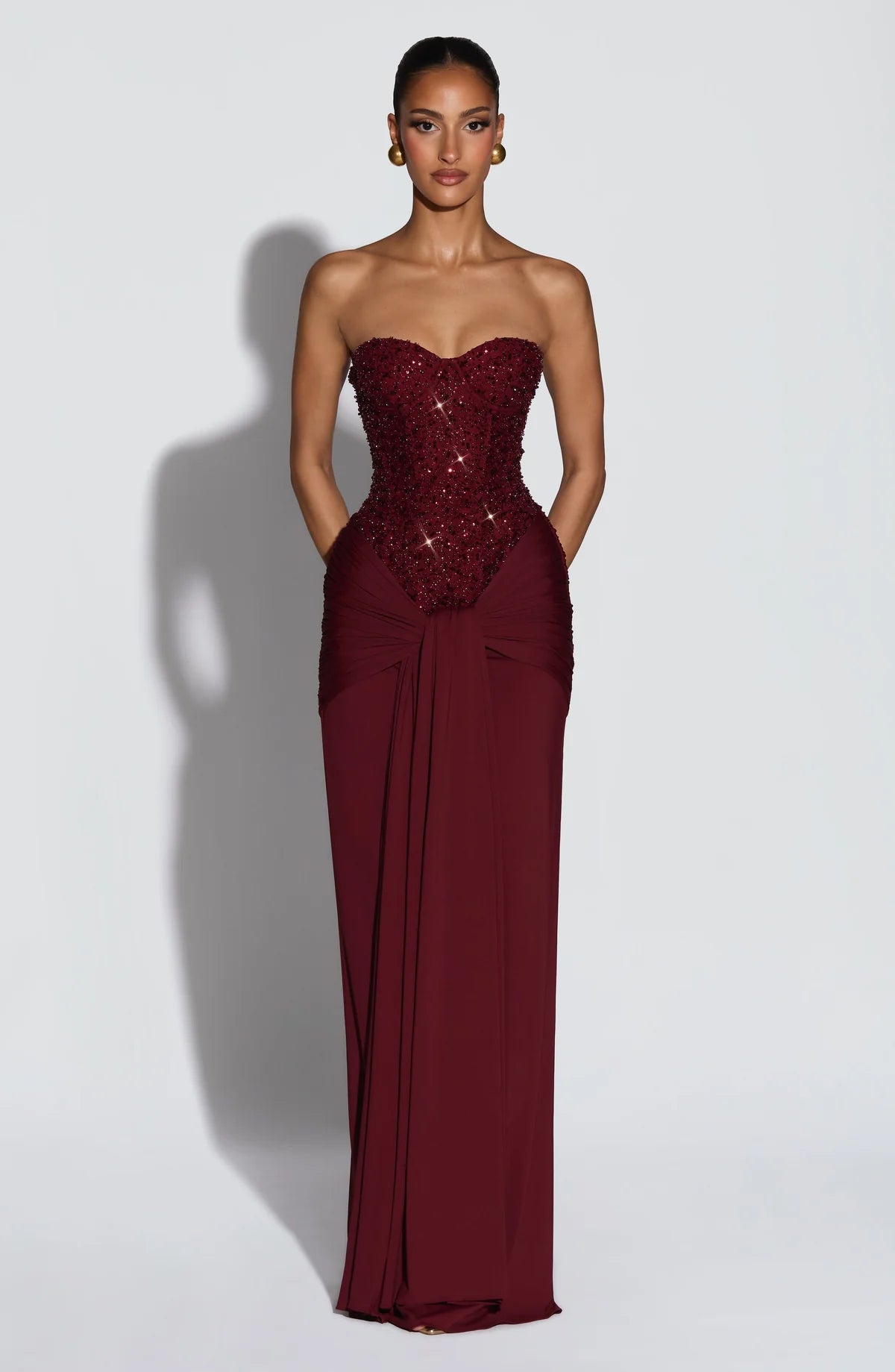 Carina Maxi Elbise - Bordo