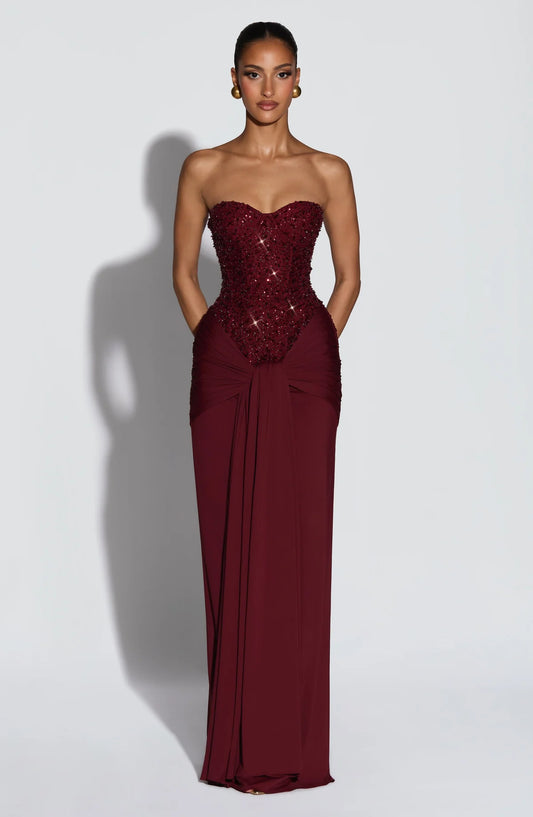 Carina Maxi Elbise - Bordo
