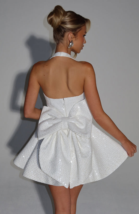 Georgette Mini Elbise - Ivory