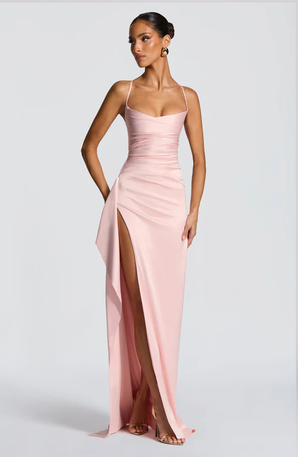 Helen Maxi Elbise - Pudra Pembesi