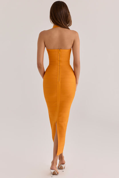 Mirevra Mango Askılı Bandaj Maksi Elbise