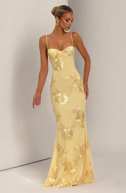 Nefertiti Maxi Elbise - Limon