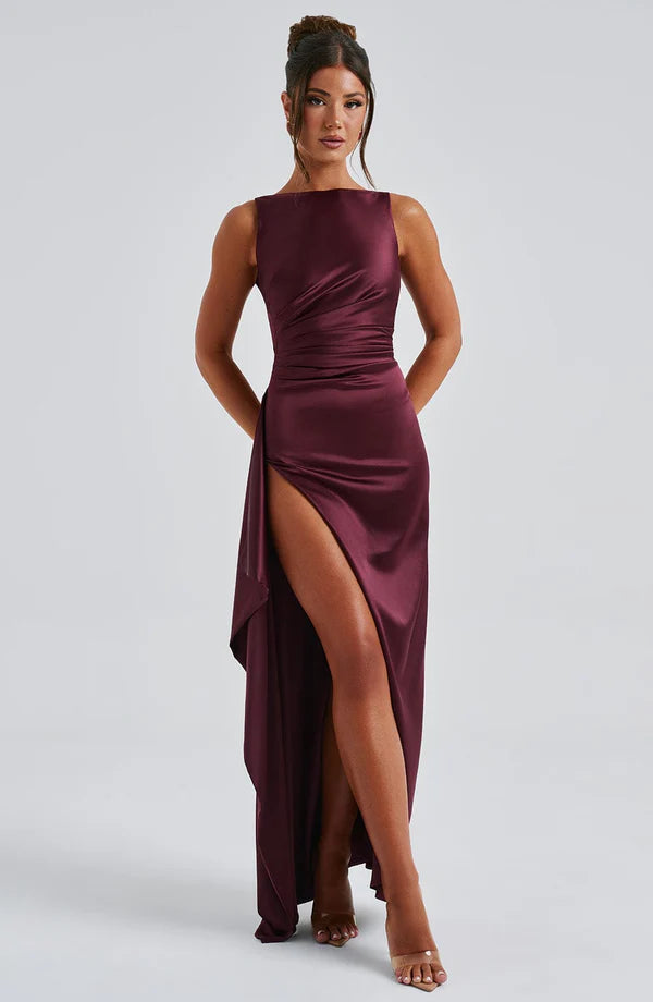 Peggy Maxi Elbise - Kiraz Rengi Lake